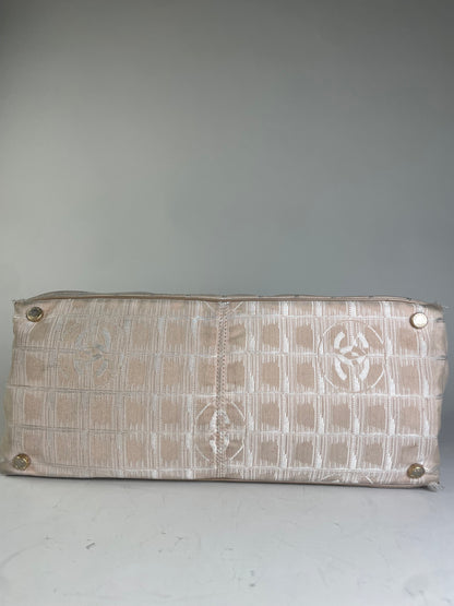 Vintage Chanel Canvas Tote Bag Cream Beige Gold-Tone c. 2000