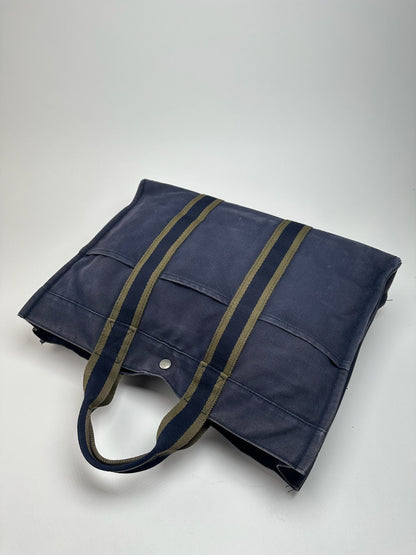 Vintage Hermes canvas Shopper bag navy