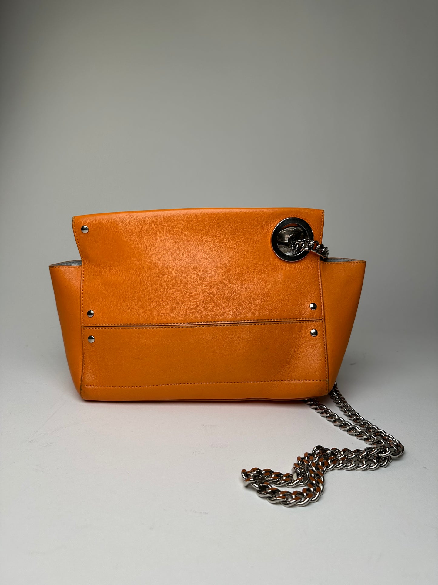 Vintage Jil Sander Orange Leather Chain Shoulder Bag