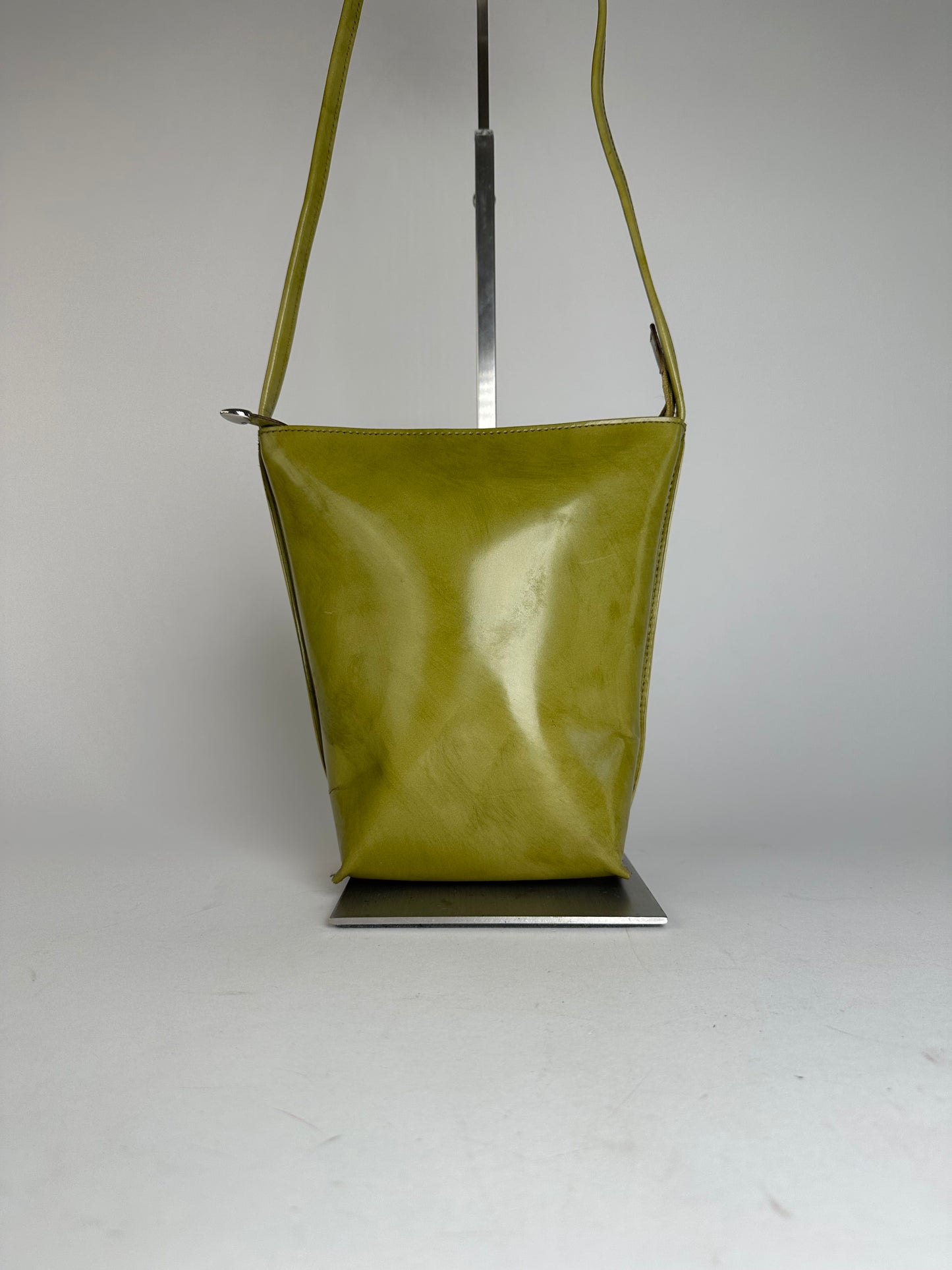 Vintage Issey Miyake Yellow Green Patent Leather Shoulder Bucket Bag