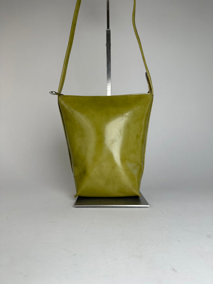 Vintage Issey Miyake Yellow Green Patent Leather Shoulder Bucket Bag