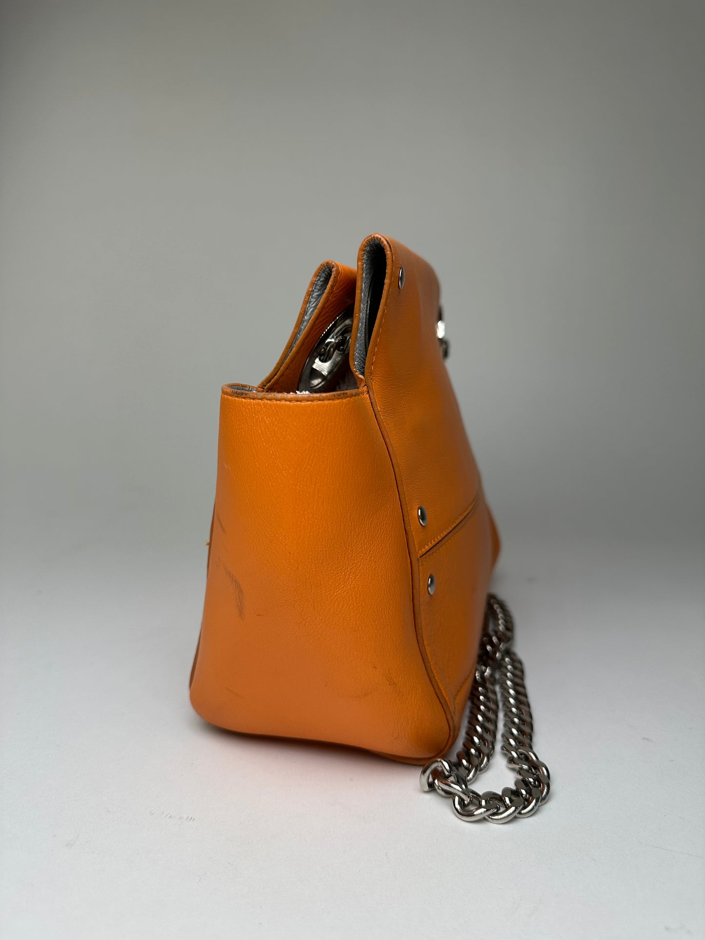 Vintage Jil Sander Orange Leather Chain Shoulder Bag