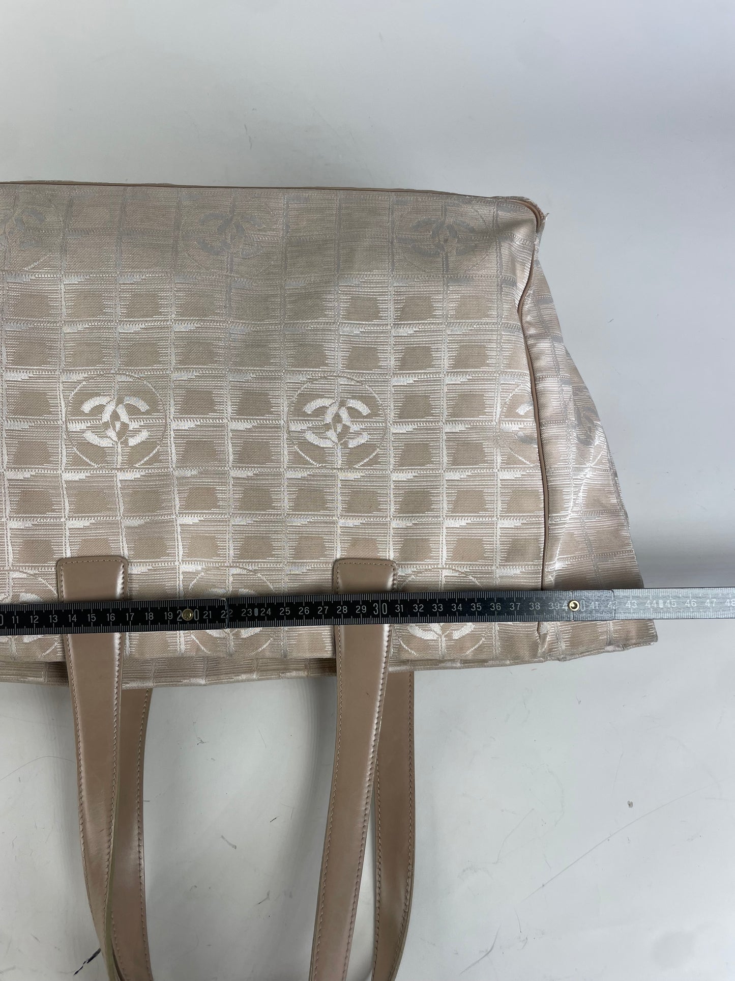 Vintage Chanel Canvas Tote Bag Cream Beige Gold-Tone c. 2000