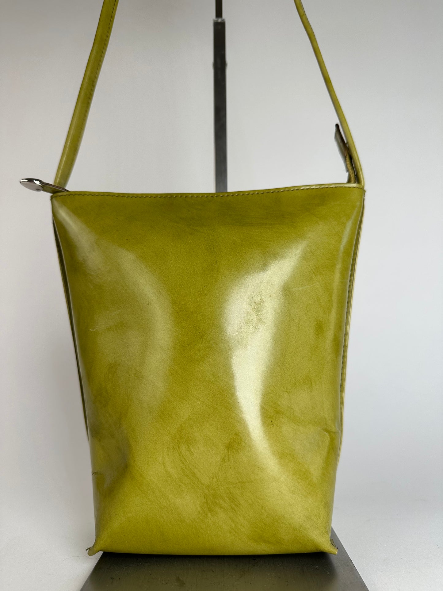 Vintage Issey Miyake Yellow Green Patent Leather Shoulder Bucket Bag
