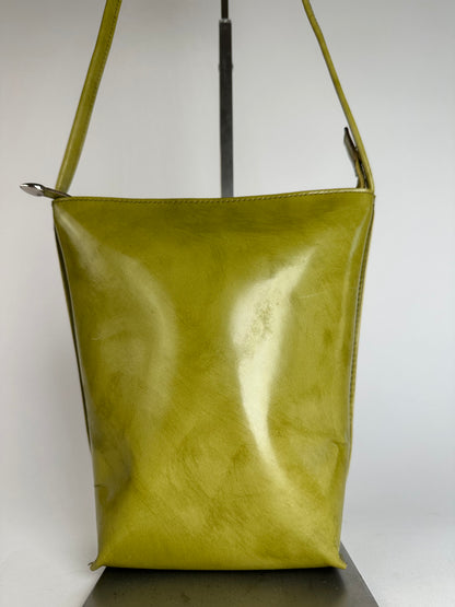 Vintage Issey Miyake Yellow Green Patent Leather Shoulder Bucket Bag