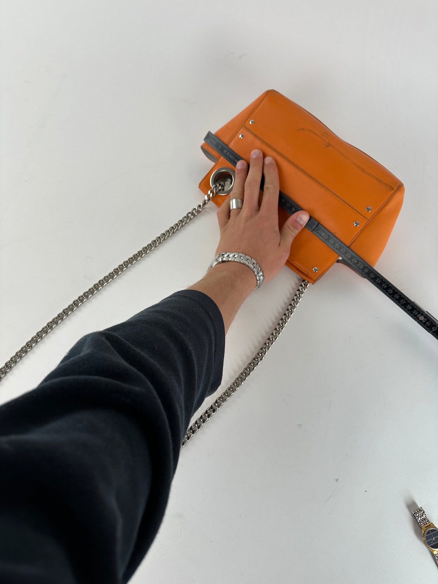 Vintage Jil Sander Orange Leather Chain Shoulder Bag