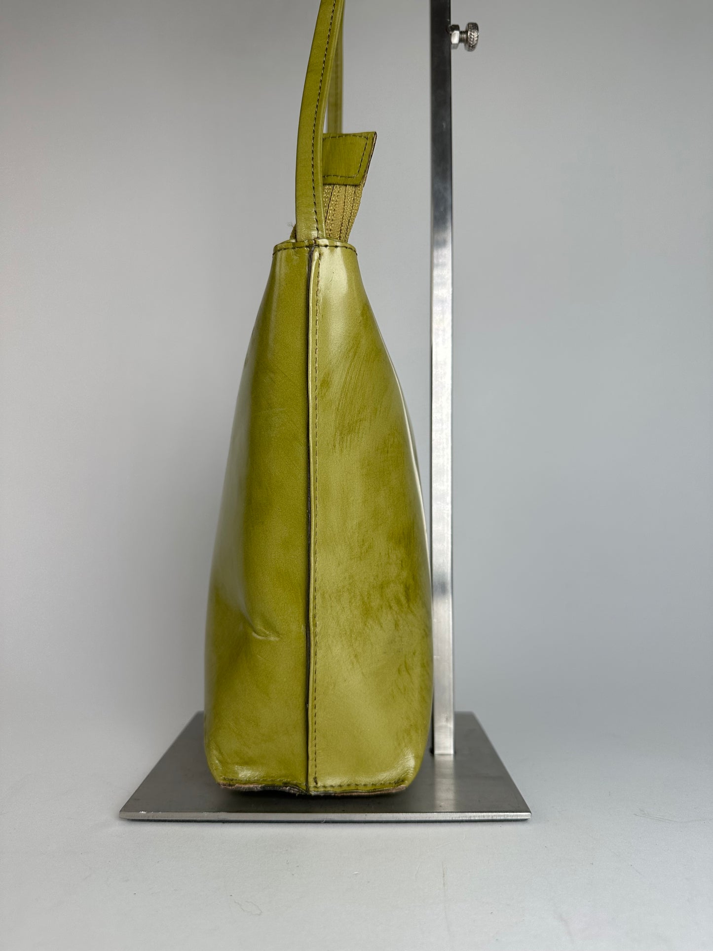 Vintage Issey Miyake Yellow Green Patent Leather Shoulder Bucket Bag
