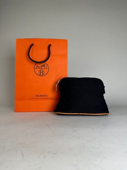 Vintage Hermes Canvas Pouch Black Orange Silver