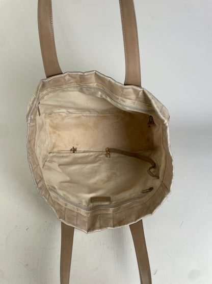Vintage Chanel Canvas Tote Bag Cream Beige Gold-Tone c. 2000