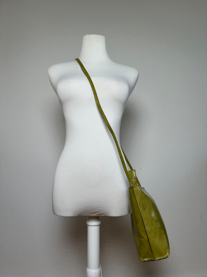 Vintage Issey Miyake Yellow Green Patent Leather Shoulder Bucket Bag