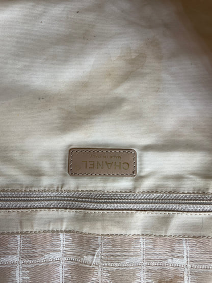 Vintage Chanel Canvas Tote Bag Cream Beige Gold-Tone c. 2000