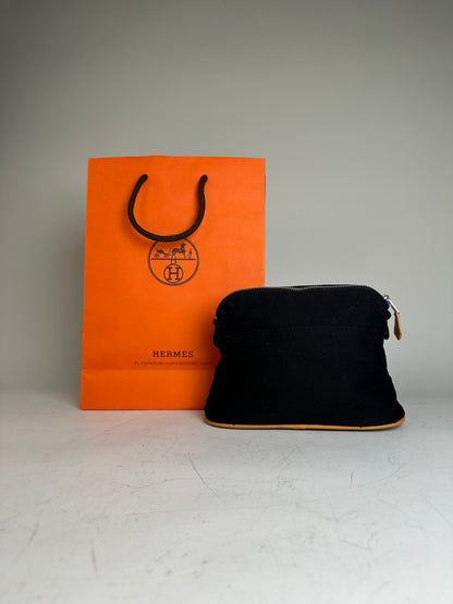 Vintage Hermes Canvas Pouch Black Orange Silver