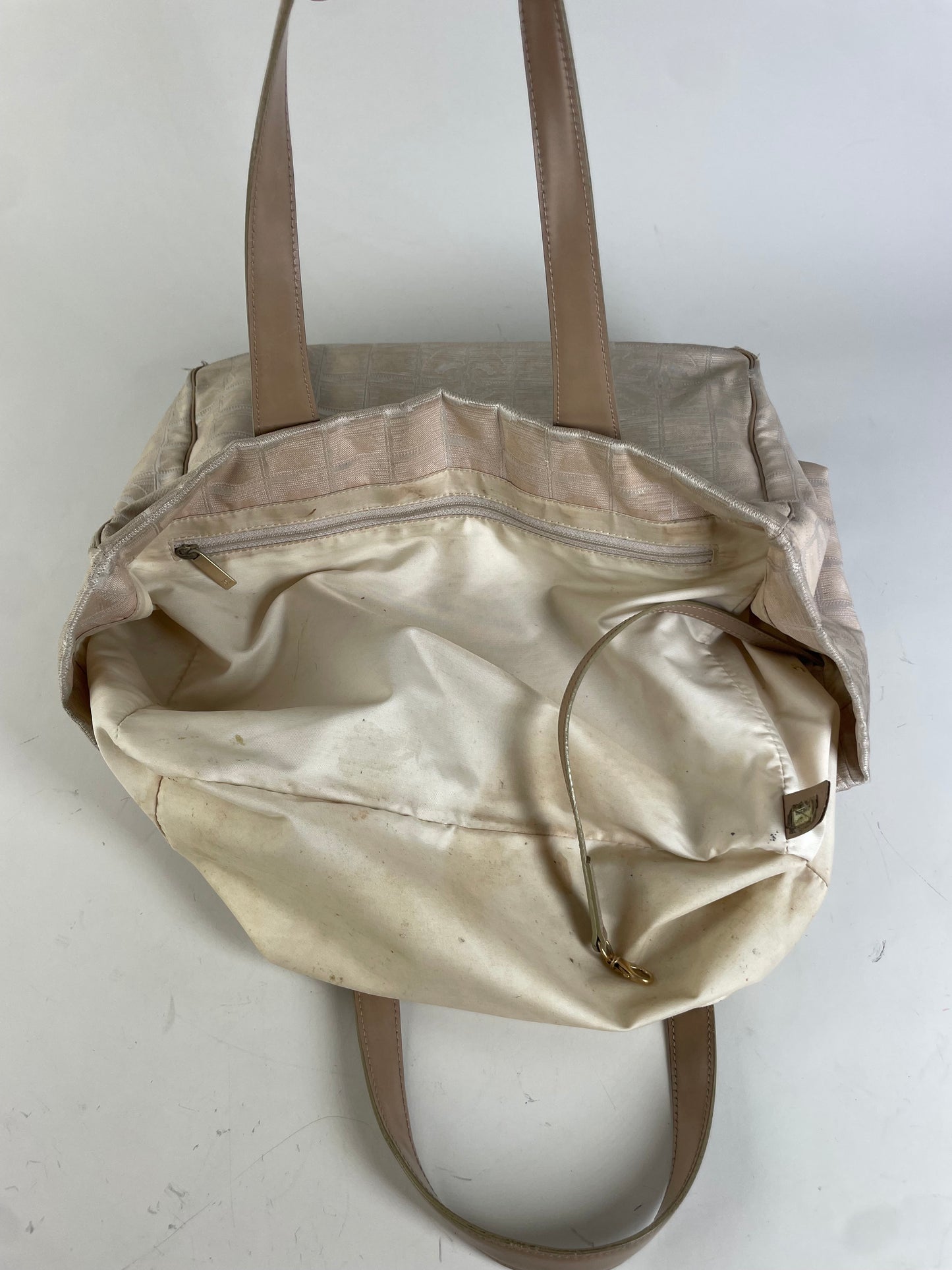 Vintage Chanel Canvas Tote Bag Cream Beige Gold-Tone c. 2000