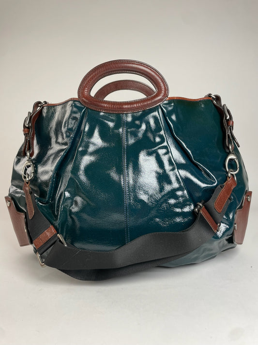 Vintage Marni Patent Leather & Leather 2Way Handbag Green Brown