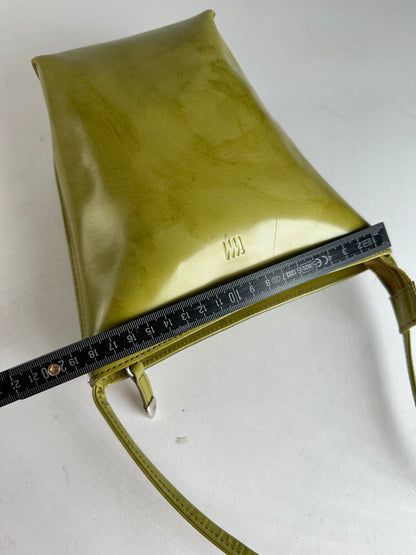 Vintage Issey Miyake Yellow Green Patent Leather Shoulder Bucket Bag