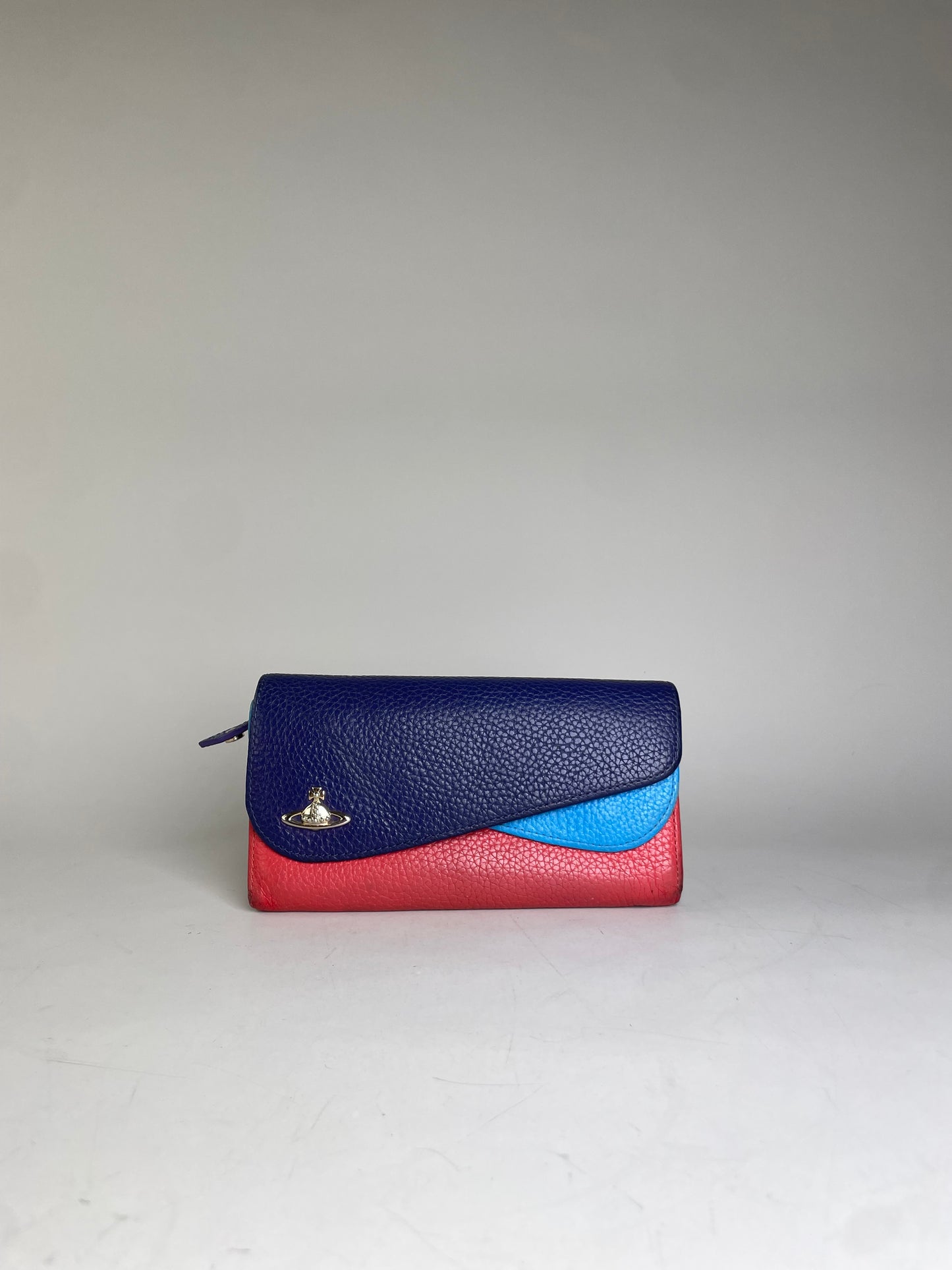 Vintage Vivienne Westwood Pebbled Leather Wallet Navy Sky Blue Red