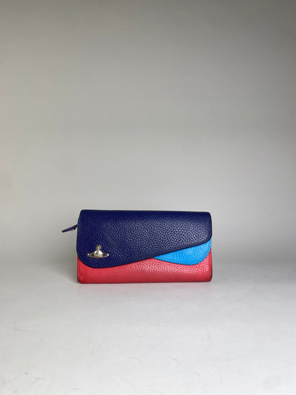 Vintage Vivienne Westwood Pebbled Leather Wallet Navy Sky Blue Red