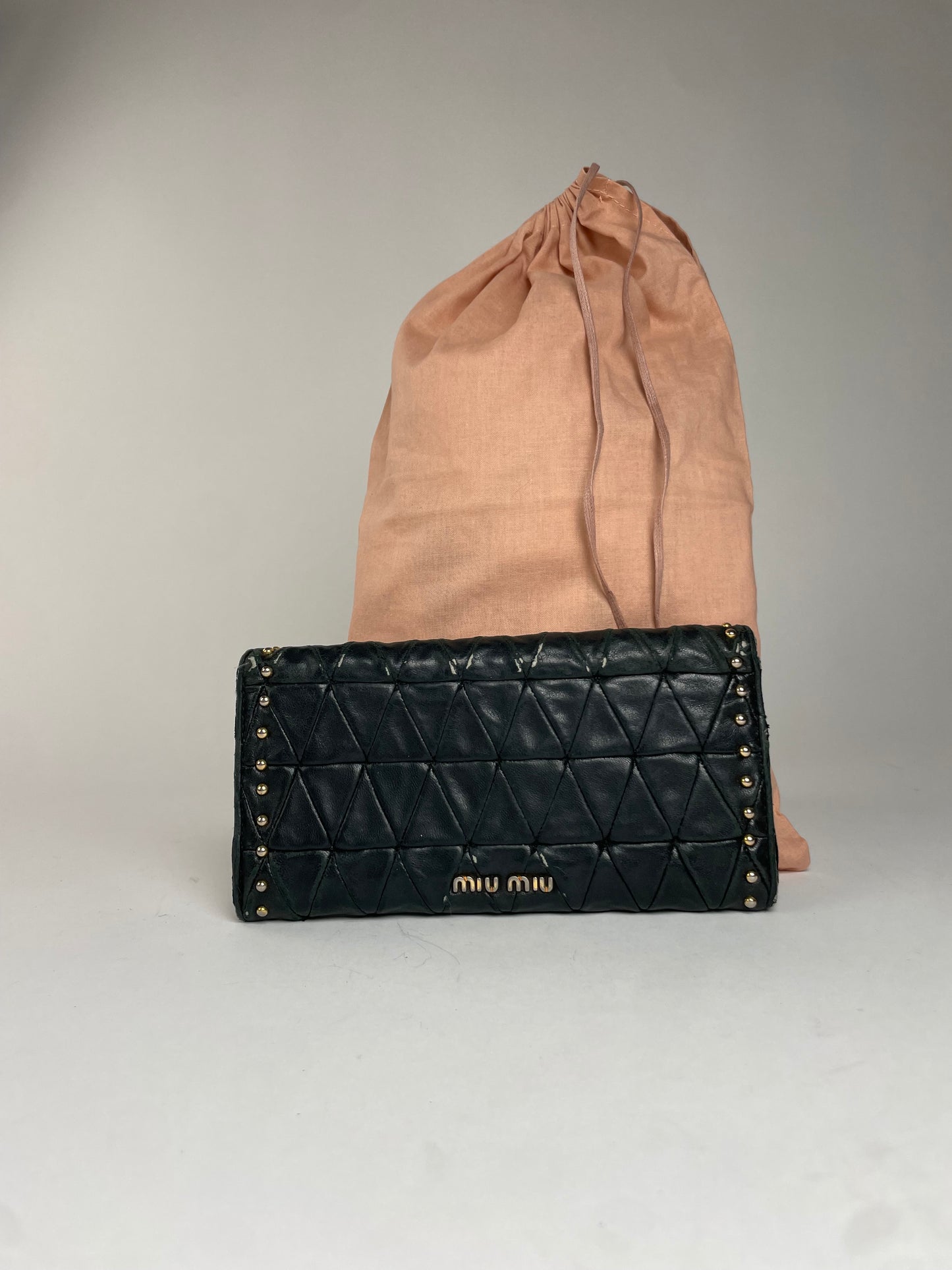 Vintage Studded Miu Miu Leather Wallet Black