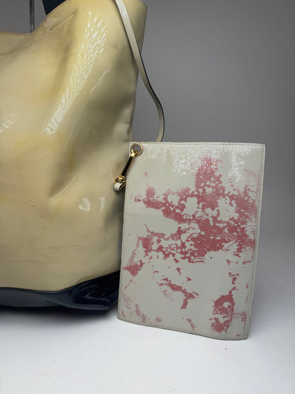 Vintage Marni Patent Leather Tote Bag Burgundy Beige Black