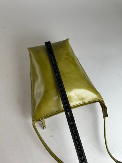 Vintage Issey Miyake Yellow Green Patent Leather Shoulder Bucket Bag