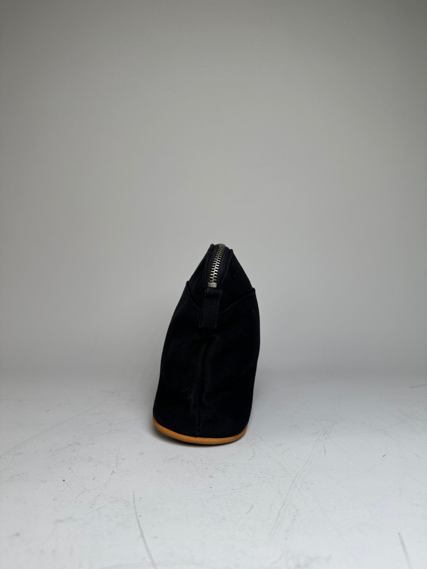 Vintage Hermes Canvas Pouch Black Orange Silver