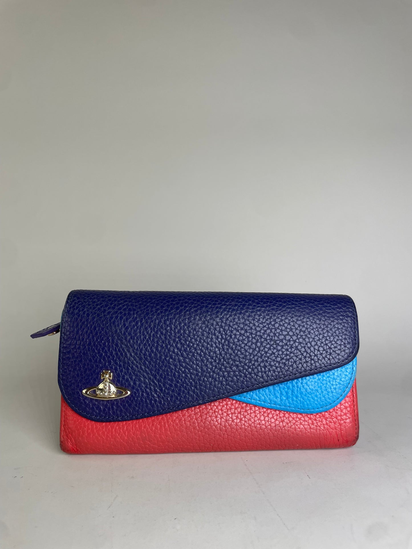 Vintage Vivienne Westwood Pebbled Leather Wallet Navy Sky Blue Red