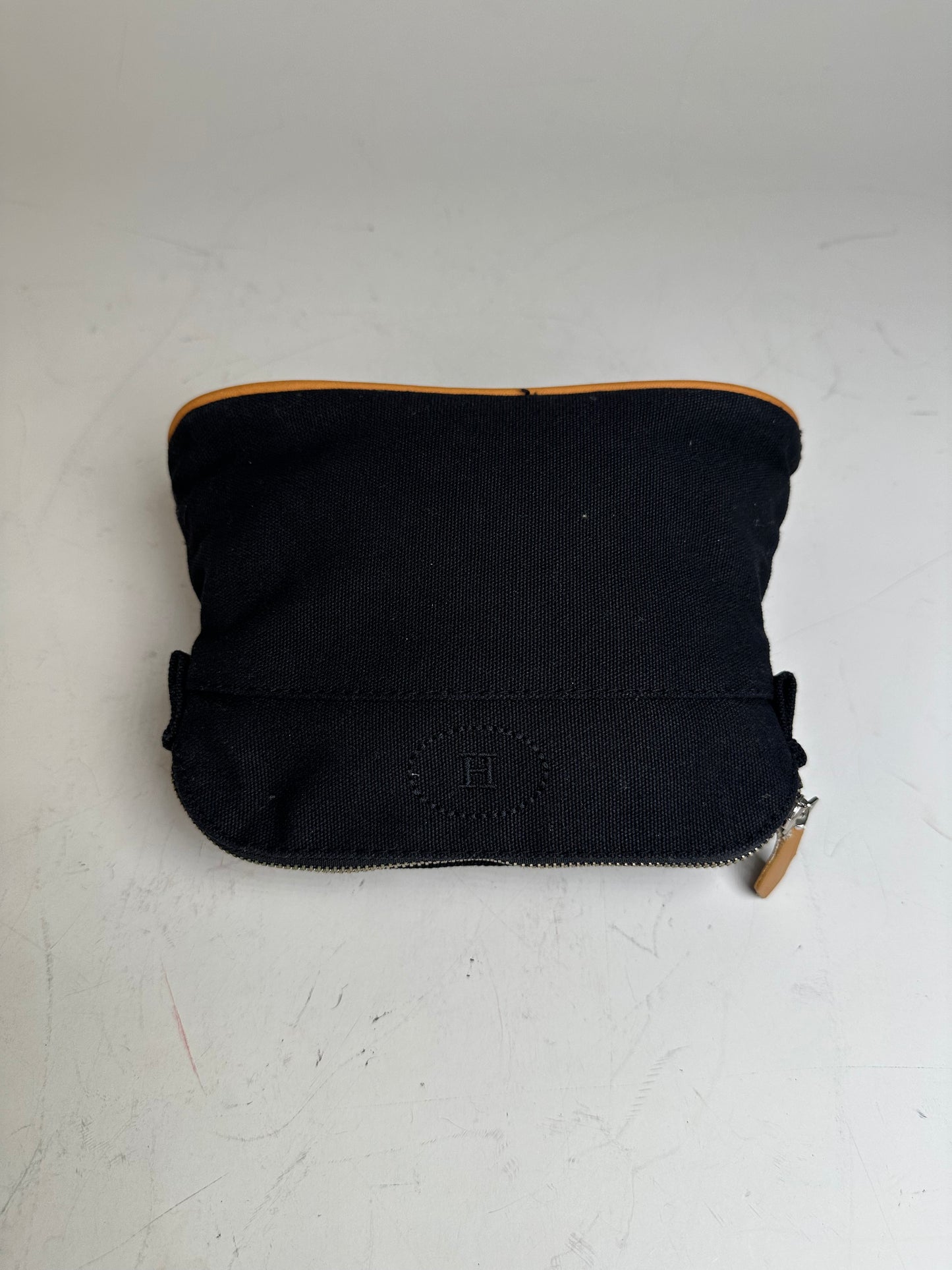 Vintage Hermes Canvas Pouch Black Orange Silver