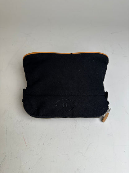Vintage Hermes Canvas Pouch Black Orange Silver