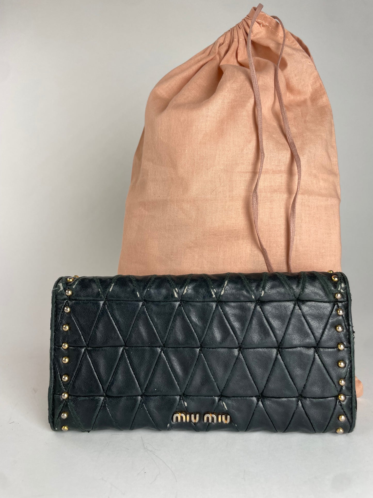 Vintage Studded Miu Miu Leather Wallet Black