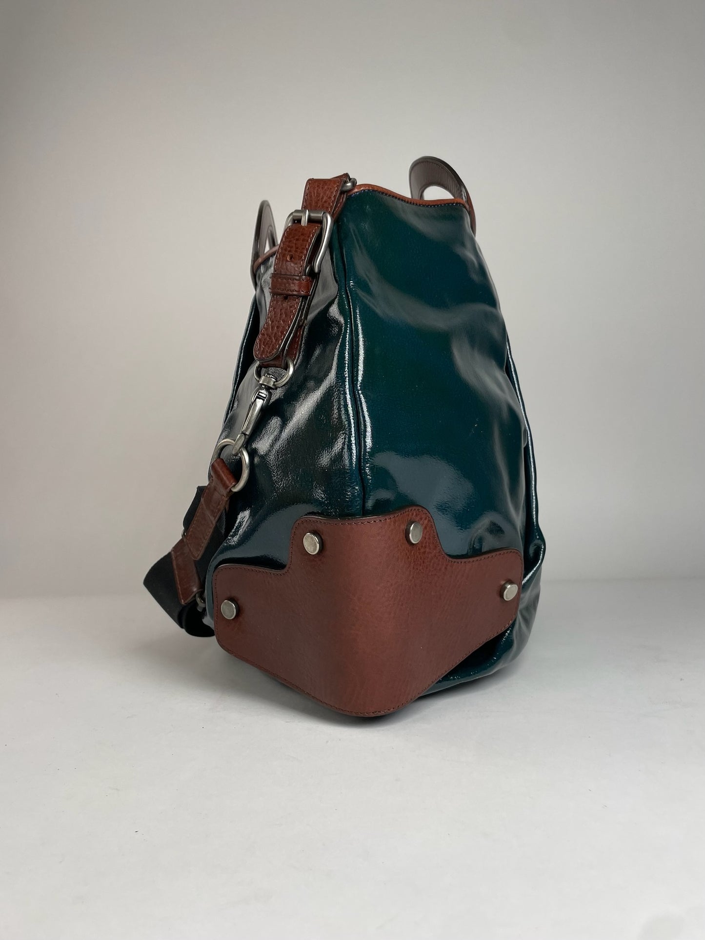 Vintage Marni Patent Leather & Leather 2Way Handbag Green Brown