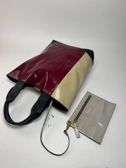 Vintage Marni Patent Leather Tote Bag Burgundy Beige Black