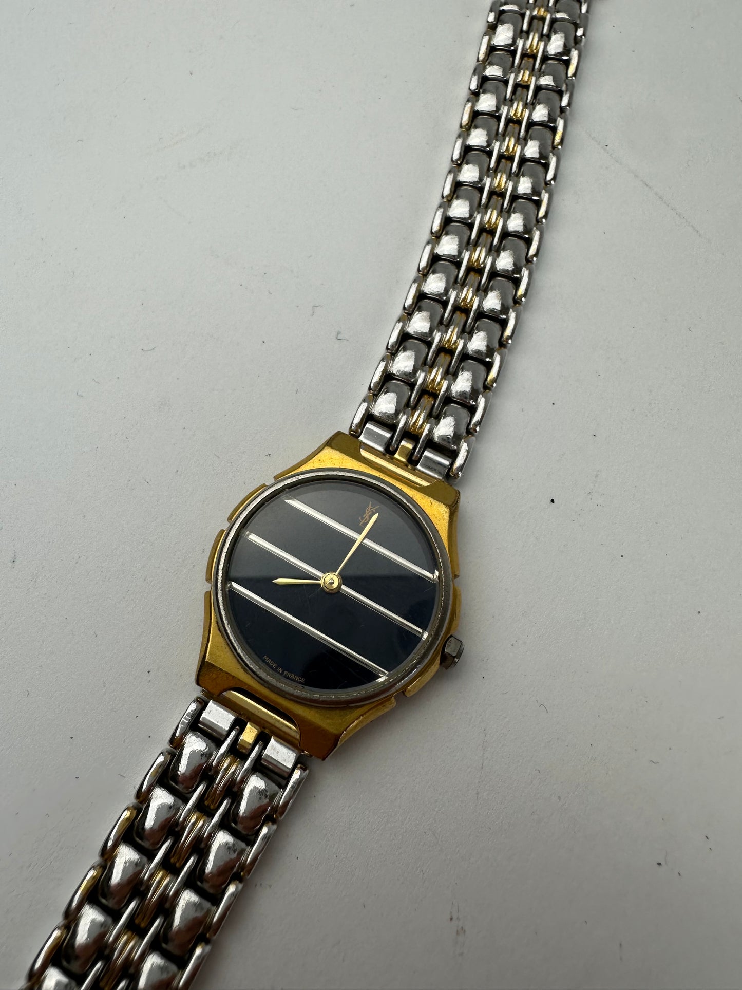 Vintage Yves Saint Laurent Two-Tone Ladies Watch Black Dial