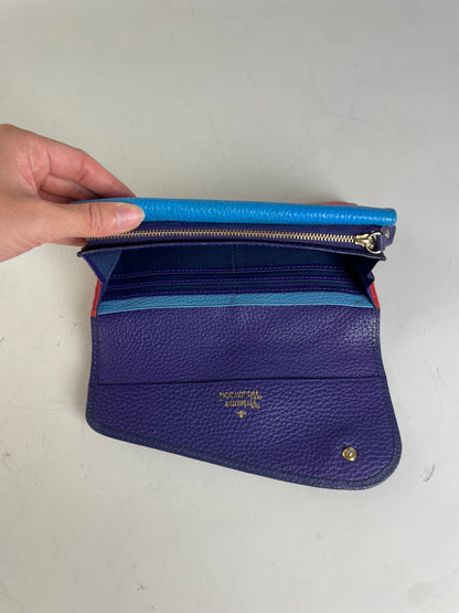 Vintage Vivienne Westwood Pebbled Leather Wallet Navy Sky Blue Red