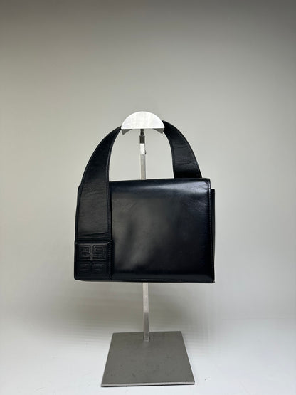 Vintage Givenchy Smooth Leather Shoulder Bag Black Gold