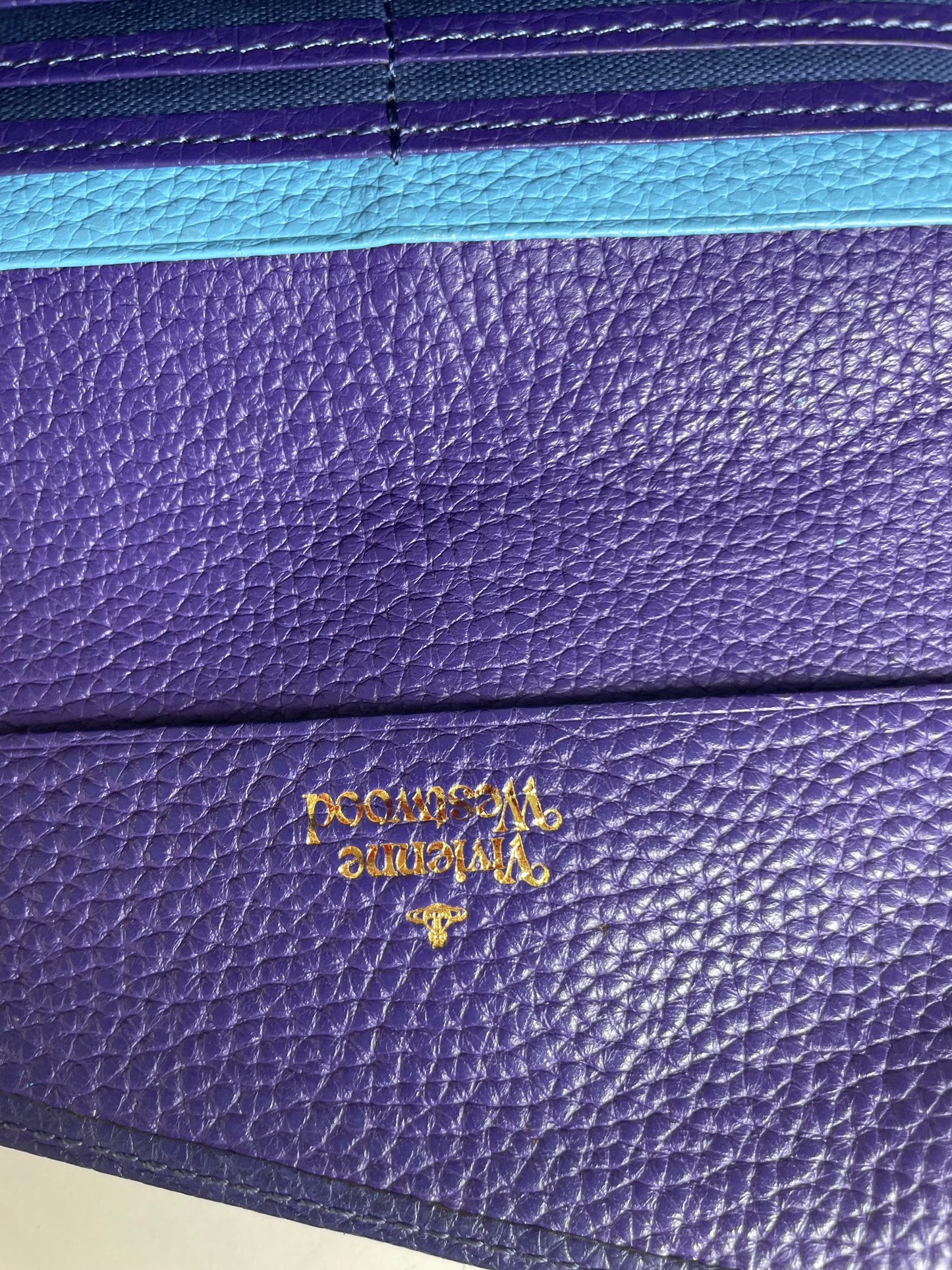 Vintage Vivienne Westwood Pebbled Leather Wallet Navy Sky Blue Red