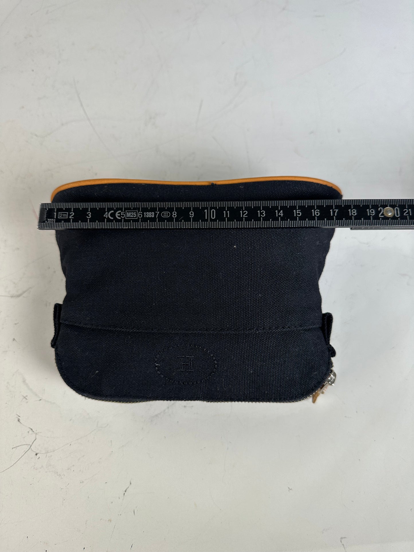 Vintage Hermes Canvas Pouch Black Orange Silver