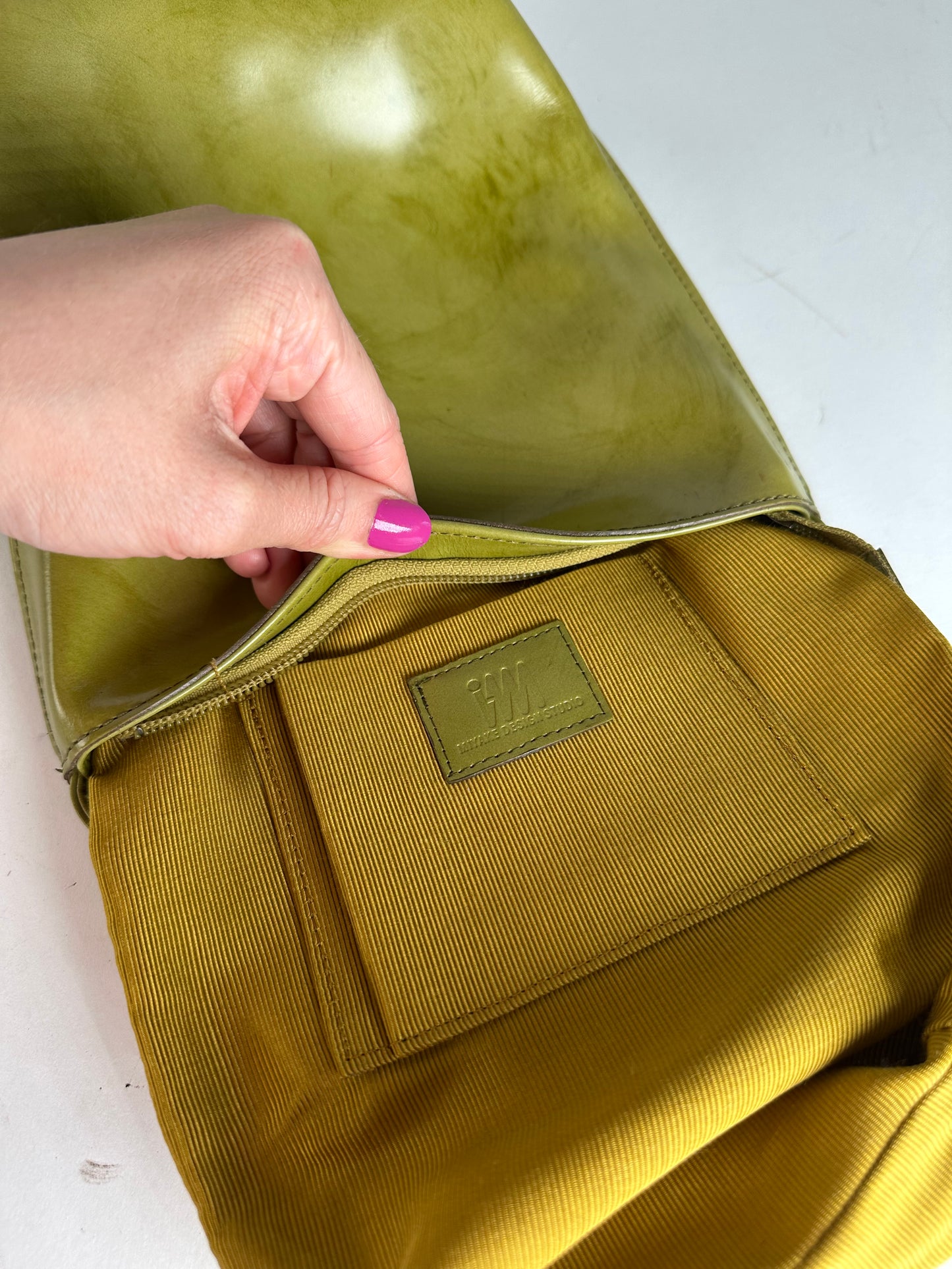 Vintage Issey Miyake Yellow Green Patent Leather Shoulder Bucket Bag