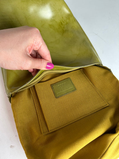 Vintage Issey Miyake Yellow Green Patent Leather Shoulder Bucket Bag