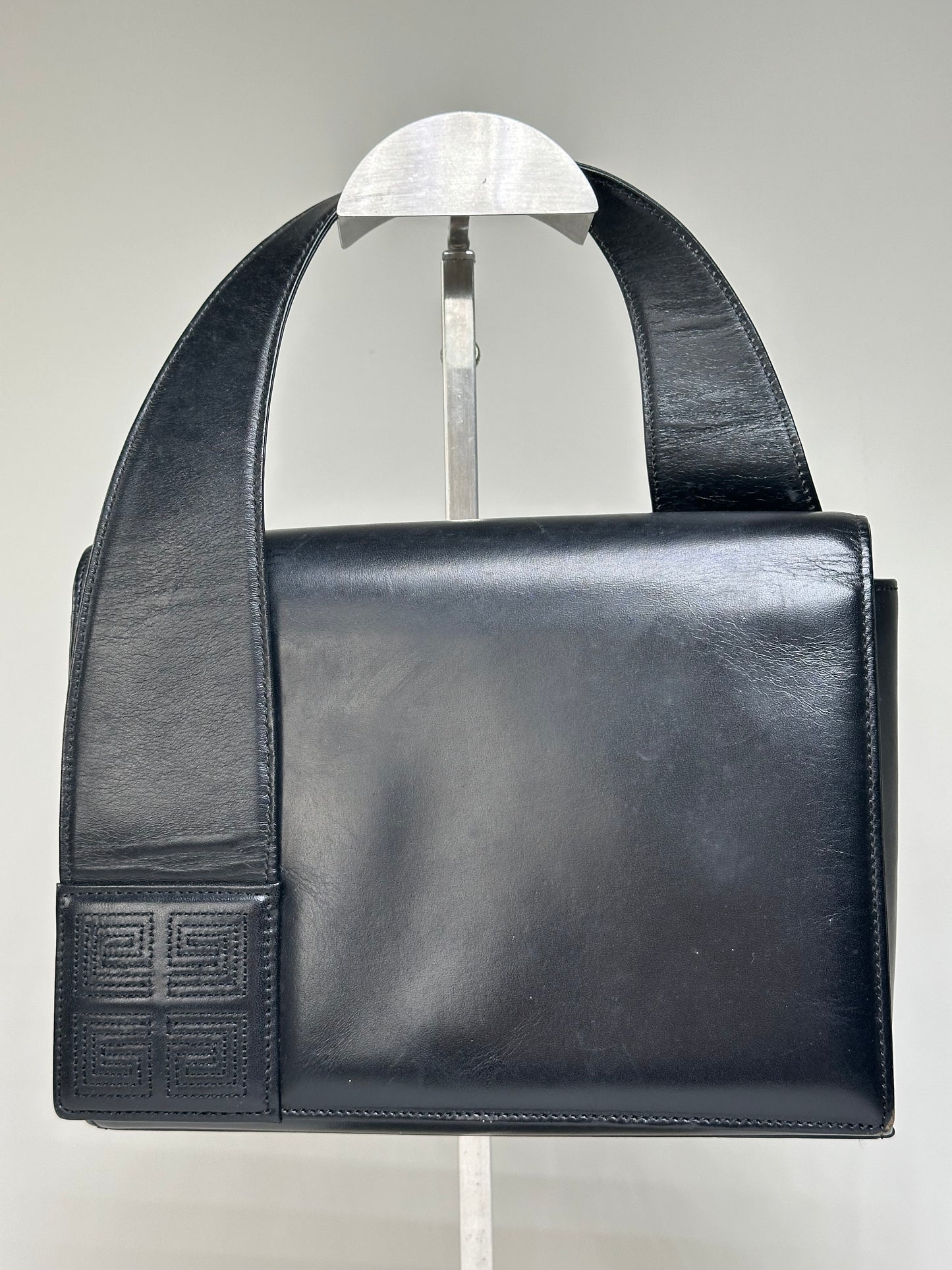 Vintage Givenchy Smooth Leather Shoulder Bag Black Gold