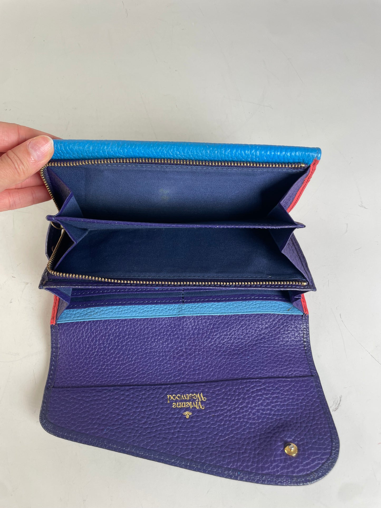Vintage Vivienne Westwood Pebbled Leather Wallet Navy Sky Blue Red
