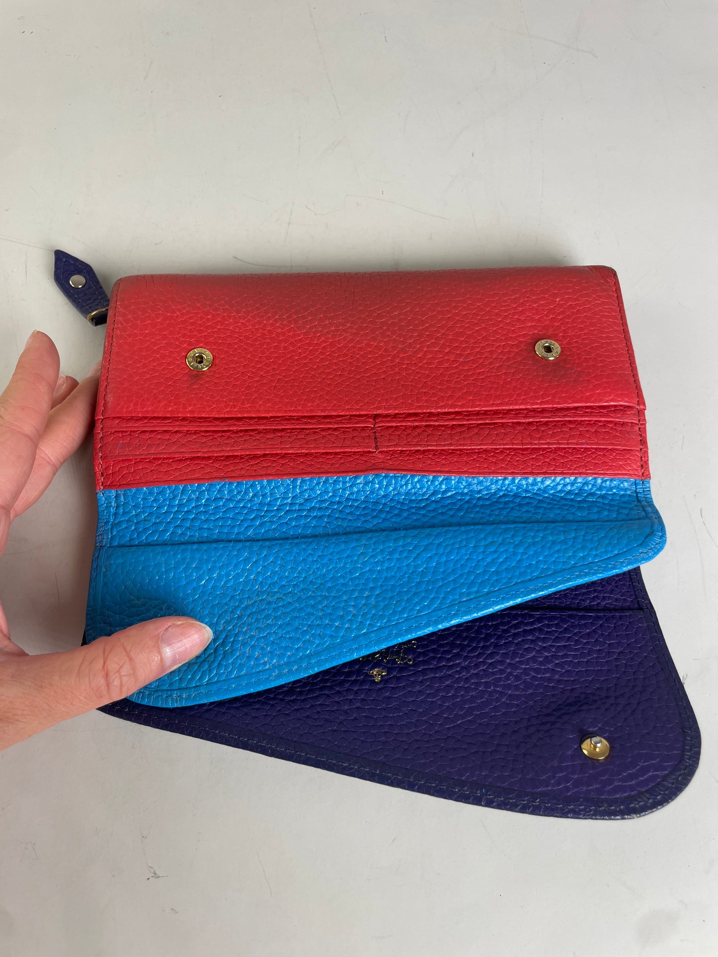 Vintage Vivienne Westwood Pebbled Leather Wallet Navy Sky Blue Red