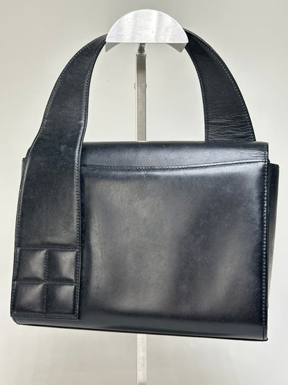 Vintage Givenchy Smooth Leather Shoulder Bag Black Gold