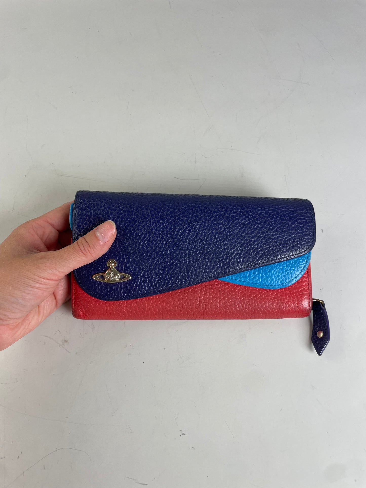 Vintage Vivienne Westwood Pebbled Leather Wallet Navy Sky Blue Red