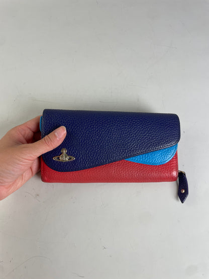 Vintage Vivienne Westwood Pebbled Leather Wallet Navy Sky Blue Red