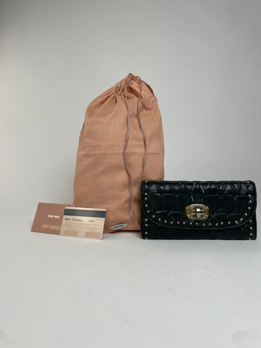 Vintage Studded Miu Miu Leather Wallet Black