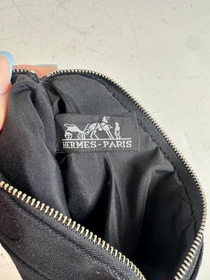 Vintage Hermes Canvas Pouch Black Orange Silver