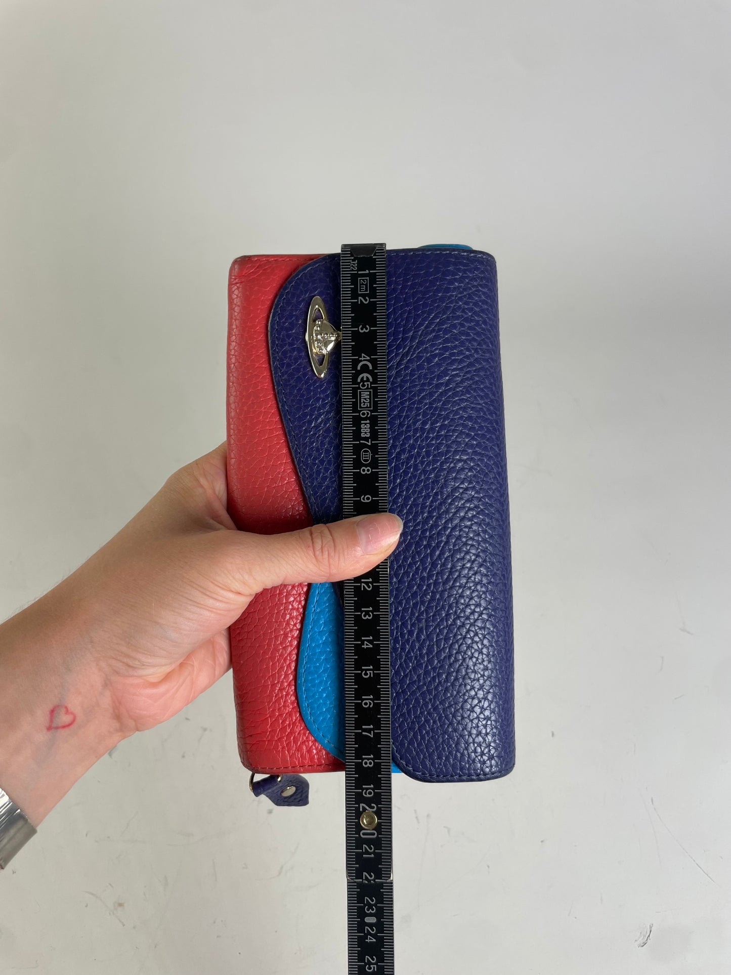 Vintage Vivienne Westwood Pebbled Leather Wallet Navy Sky Blue Red