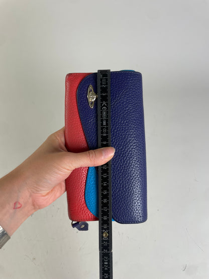 Vintage Vivienne Westwood Pebbled Leather Wallet Navy Sky Blue Red