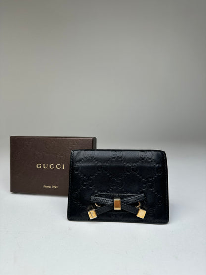 Vintage Gucci Guccissima Leather Bifold Card Wallet Black