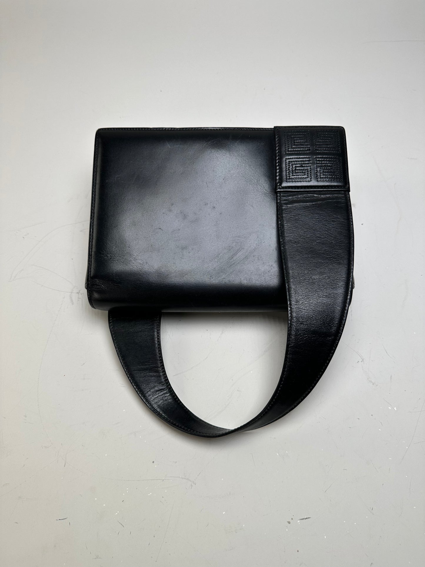 Vintage Givenchy Smooth Leather Shoulder Bag Black Gold